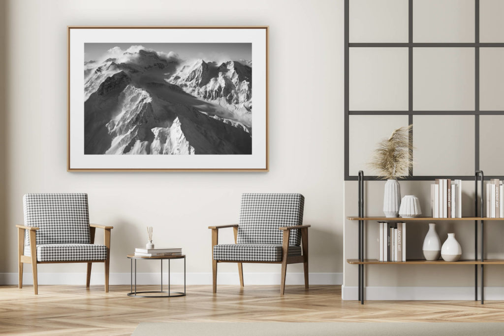 décoration intérieur moderne avec photo de montagne noir et blanc grand format - Vallée des Combins - image lever de soleil montagne et paysage montagne noir et blanc - massif montagne des Alpes Suisses