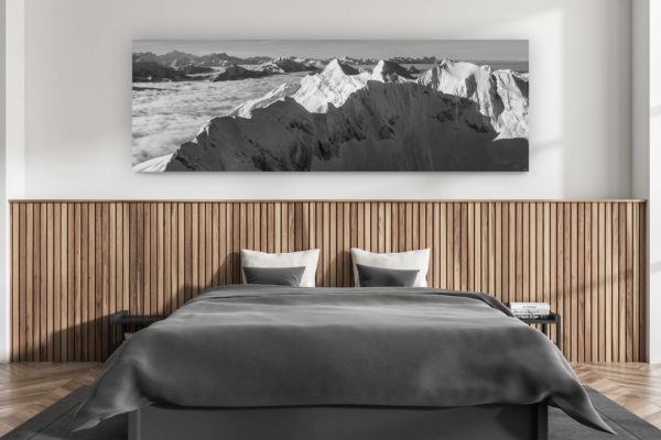 modern adult bedroom wall decor - swiss chalet interior - large size mountain pictures swiss alps - Pananorama of the Black Vanil - panoramic picture of the Black Vanil, Dents du Midi and the Mont Blanc