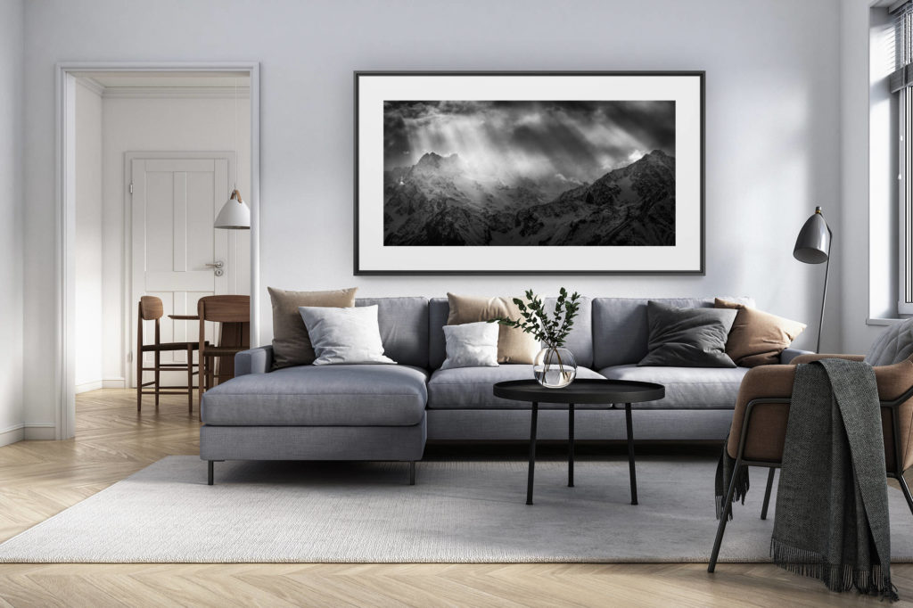 décoration intérieur salon rénové suisse - photo alpes panoramique grand format - Photo de montagne du Val de bagnes suisse
