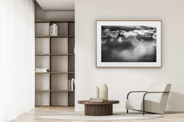 déco tendance salon moderne - photo montagne noir et blanc grand format -