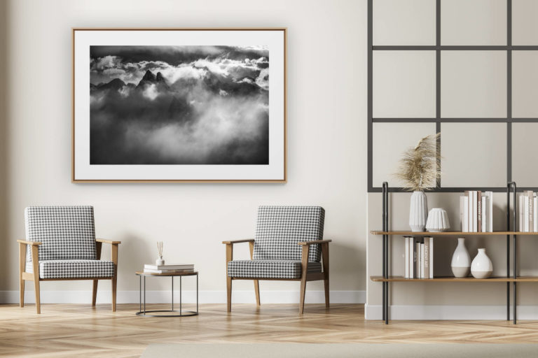 décoration intérieur moderne avec photo de montagne noir et blanc grand format -