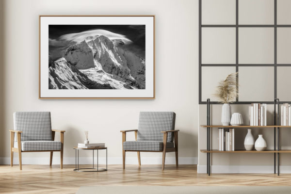 décoration intérieur moderne avec photo de montagne noir et blanc grand format - image montagne noir et blanc - photo paysage montagne - tableau montagne suisse - montagne enneigée - Photo montagne Weisshorn vu de Grimmentz