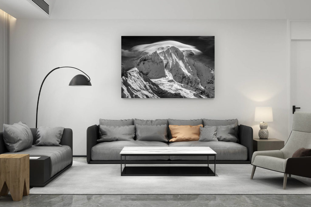 décoration salon contemporain suisse - cadeau amoureux de montagne suisse - image montagne noir et blanc - photo paysage montagne - tableau montagne suisse - montagne enneigée - Photo montagne Weisshorn vu de Grimmentz