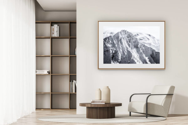 déco tendance salon moderne - photo montagne noir et blanc grand format - Photo montagne noir et blanc Val d'Anniviers