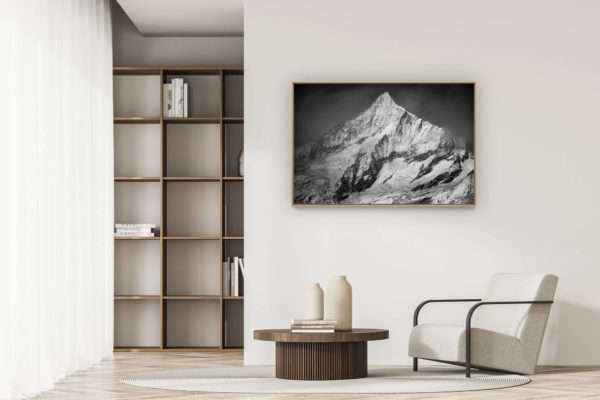 modern apartment decoration - art deco design - Weisshorn - black and white mountain photo