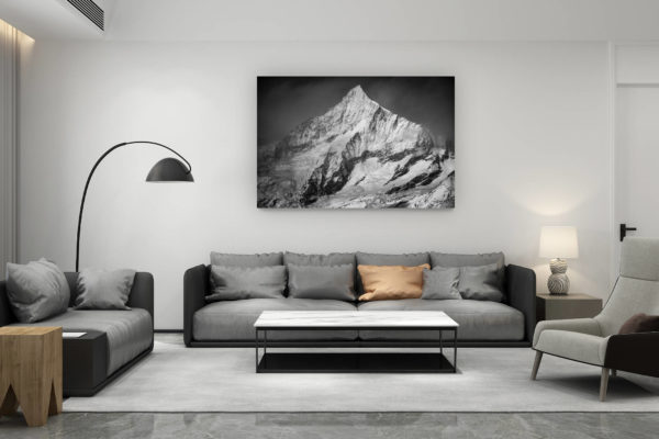 décoration salon contemporain suisse - cadeau amoureux de montagne suisse - Weisshorn - photo montagne noir et blanc