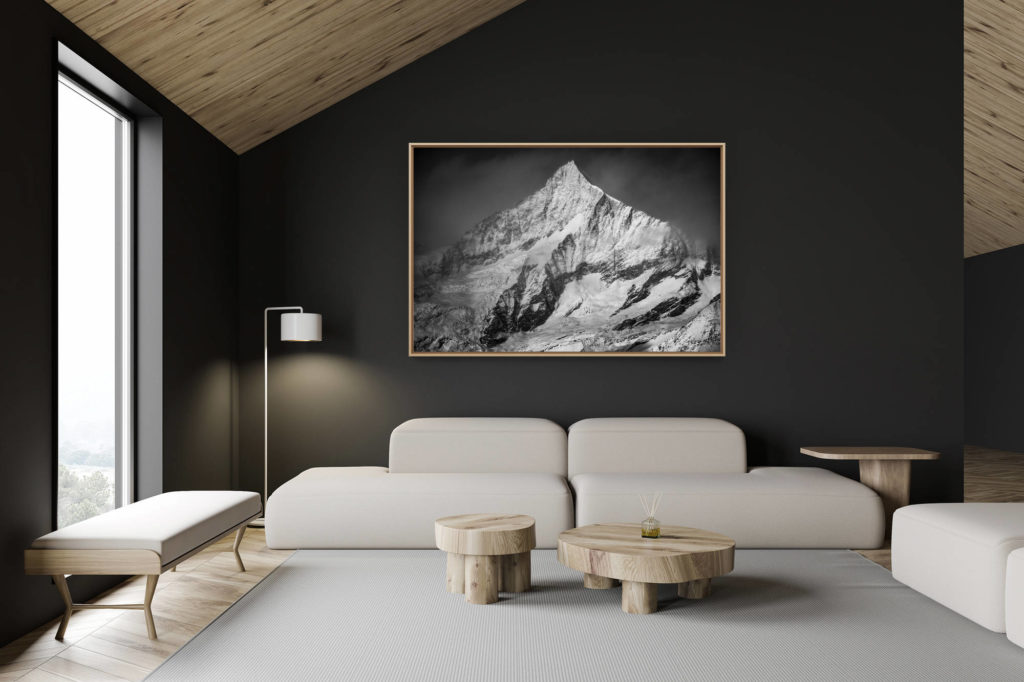 Dekoration Schweizer Chalet - Inneneinrichtung Schweizer Chalet - Bergfoto im Großformat - Weisshorn - Bergfoto schwarz-weiß