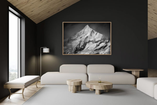 décoration chalet suisse - intérieur chalet suisse - photo montagne grand format - Weisshorn - photo montagne noir et blanc