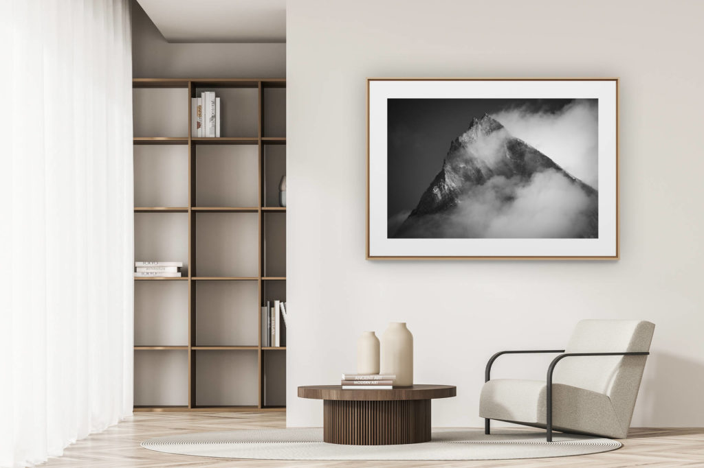 déco tendance salon moderne - photo montagne noir et blanc grand format - Weisshorn - photo montagne noir et blanc