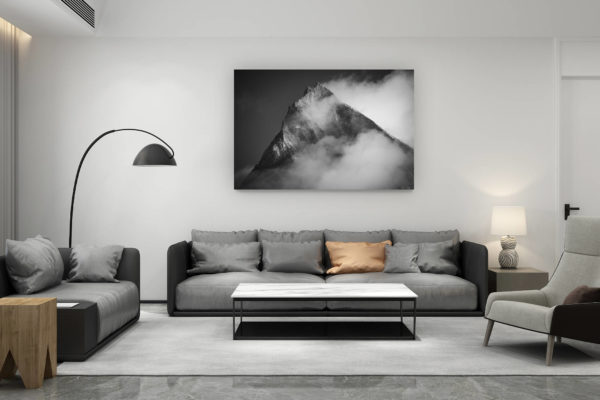 décoration salon contemporain suisse - cadeau amoureux de montagne suisse - Weisshorn - photo montagne noir et blanc