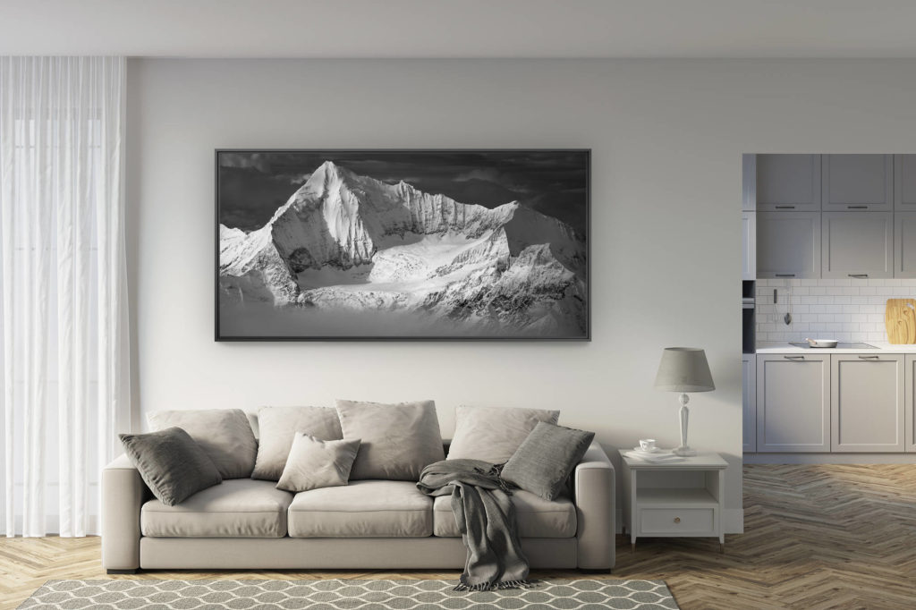 deco Wohnzimmer renoviert - Trend großformatige Bergfotos - Weisshorn - Panorama der schneebedeckten Berge des Nordgrats - Grand Gendarme - Voie Normale - la Schaligrat.