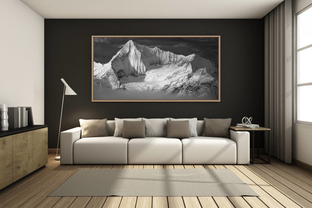 déco salon chalet rénové de montagne - photo montagne grand format -  - Weisshorn - Panorama des montagnes enneigées de l'arête Nord - Grand Gendarme - Voie Normale - la Schaligrat.