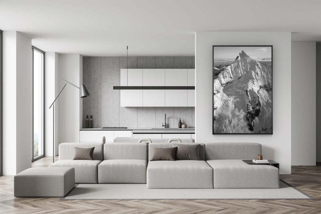 décoration murale salon suisse - photo montagne noir et blanc - déco salle à manger tendance - Les alpes valaisannes et le Weisshorn - massif des alpes suisses en noir et blanc