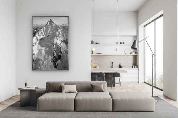 décoration salon suisse moderne - déco montagne photo grand format - Les alpes valaisannes et le Weisshorn - massif des alpes suisses en noir et blanc