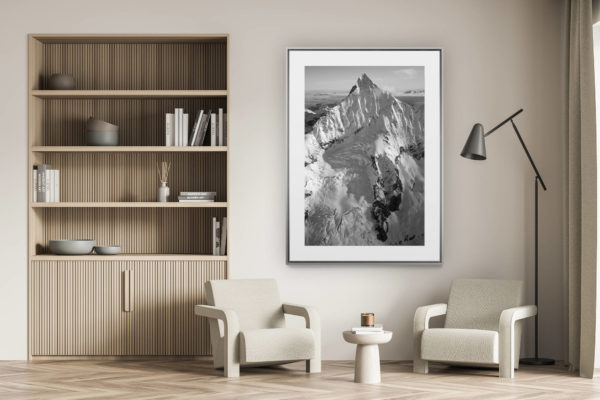 décoration murale salon - photo montagne alpes suisses noir et blanc - Les alpes valaisannes et le Weisshorn - massif des alpes suisses en noir et blanc
