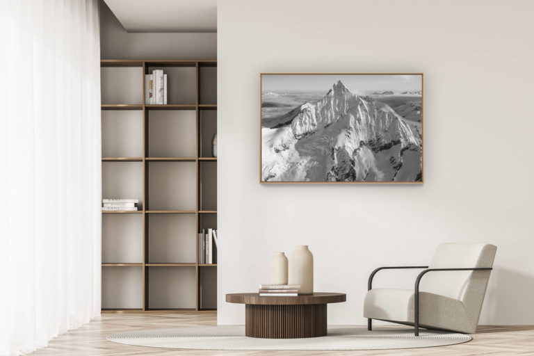 décoration appartement moderne - art déco design - Alpes Bernoises panorama - tableau photo noir et blanc de montagne dans la brune