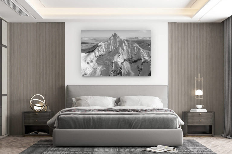 décoration murale chambre design - achat photo de montagne grand format - Alpes Bernoises panorama - tableau photo noir et blanc de montagne dans la brune