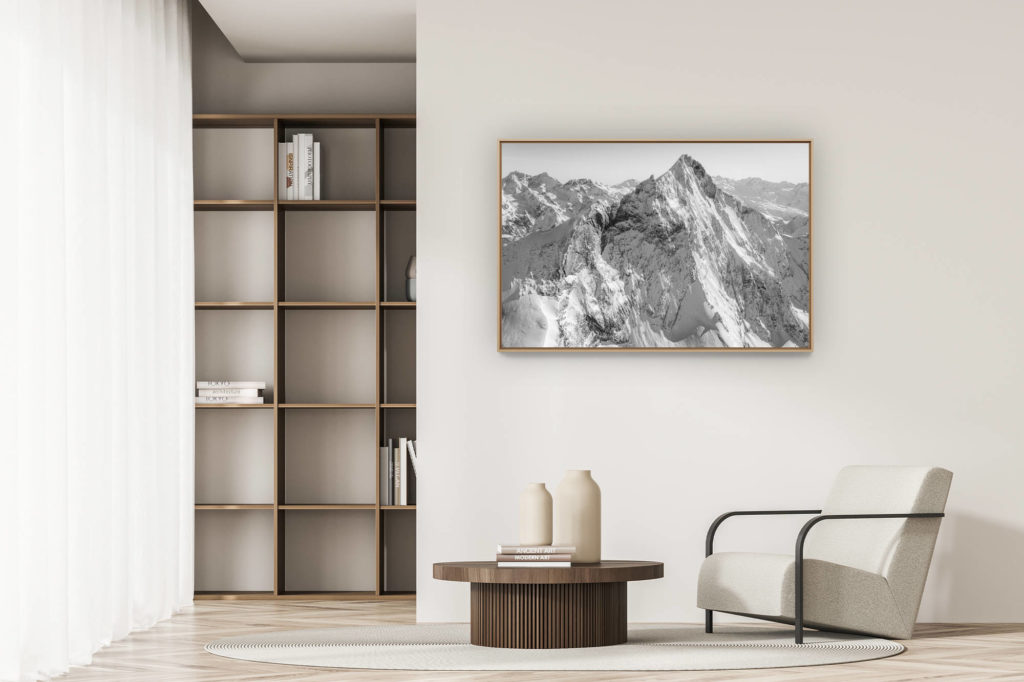 décoration appartement moderne - art déco design - Belle photo montagne noir et blanc du Weisshorn - Vue sur la face Ouest du Weisshorn après une tempète hivernale