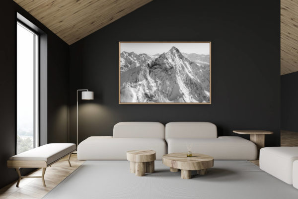 décoration chalet suisse - intérieur chalet suisse - photo montagne grand format - Belle photo montagne noir et blanc du Weisshorn - Vue sur la face Ouest du Weisshorn après une tempète hivernale