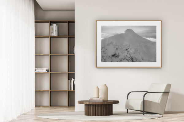 déco tendance salon moderne - photo montagne noir et blanc grand format - Montagne image - Crans Montana Suisse en noir et blanc