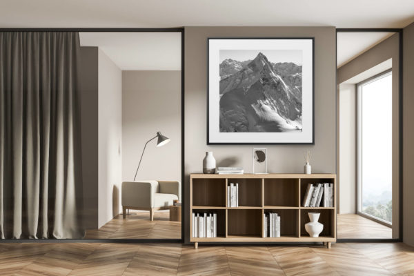 décoration chalet exclusif - tirage photo grand format - photo montagne suisse en hiver- photo montagne enneigée