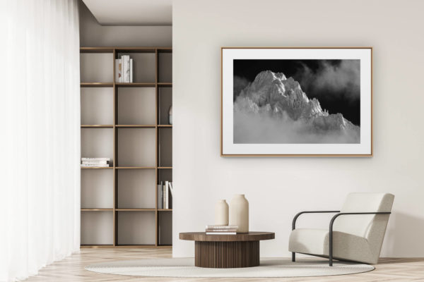 déco tendance salon moderne - photo montagne noir et blanc grand format - Massif du Mont-Blanc - Photo aiguille du Chardonnet
