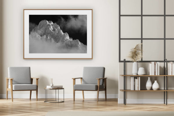 décoration intérieur moderne avec photo de montagne noir et blanc grand format - Massif du Mont-Blanc - Photo aiguille du Chardonnet