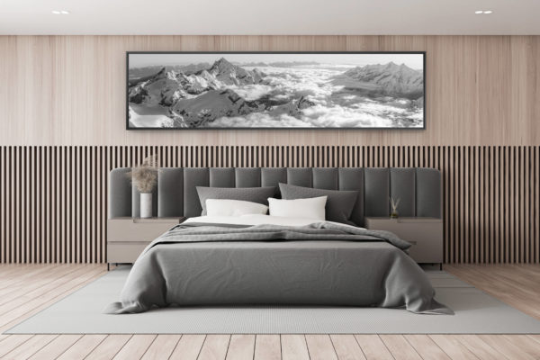 photo montagne noir et blanc - décoration chambre adulte - décoration chalet de montagne - Photo encadrée du panorama de Zermatt dans les Alpes Suisses - Mischabel, Saas-Fee