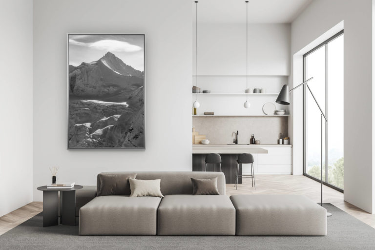 décoration salon suisse moderne - déco montagne photo grand format - Zinalrothorn - photo montagne noir et blanc Val d'Anniviers