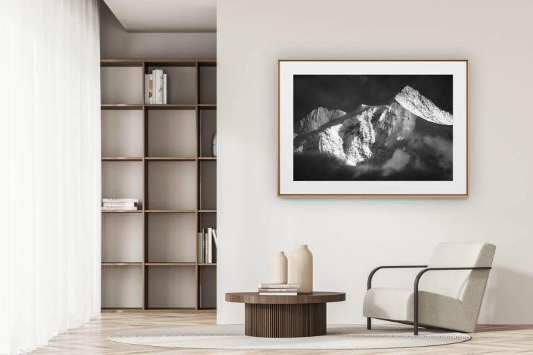 déco tendance salon moderne - photo montagne noir et blanc grand format - Zinalrothorn - Photo de Montagne Val d'Anniviers
