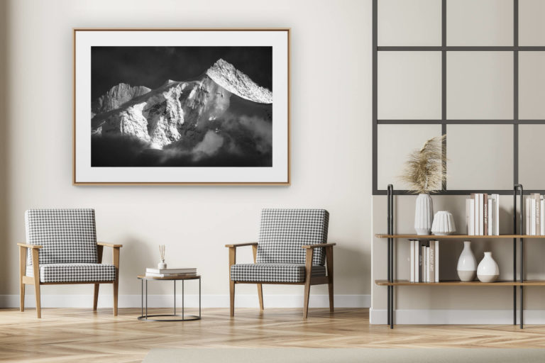 décoration intérieur moderne avec photo de montagne noir et blanc grand format - Zinalrothorn - Photo de Montagne Val d'Anniviers