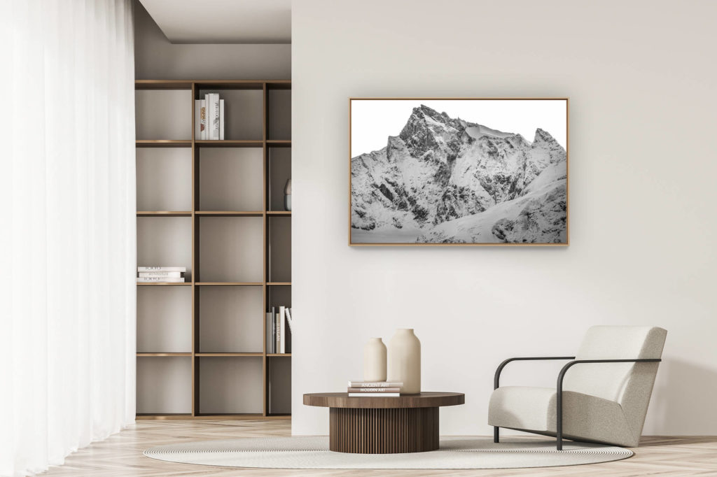 décoration appartement moderne - art déco design - Zinalrothorn - Sommet des Alpes enneigé -  engadine dans la Vallée de Zermatt en noir et blanc