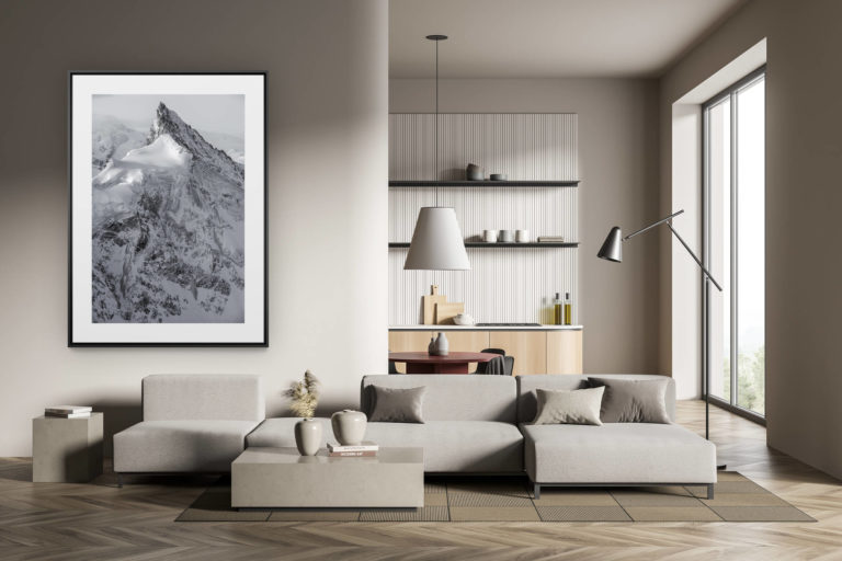 déco tendance salon moderne - photo montagne noir et blanc grand format - Zinalrothorn -Val d'Anniviers - image paysage montagne