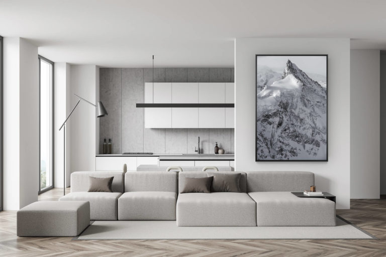 décoration murale salon suisse - photo montagne noir et blanc - déco salle à manger tendance - Zinalrothorn -Val d'Anniviers - image paysage montagne