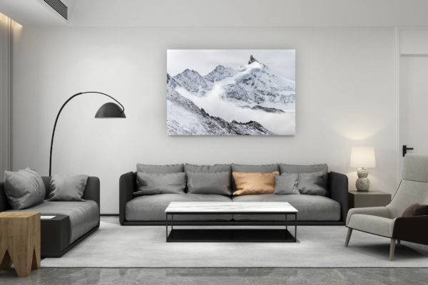 décoration salon contemporain suisse - cadeau amoureux de montagne suisse - Premiere neige sur le Zinalrothorn - tableau photo paysage montagne prise par un photographe hautes alpes