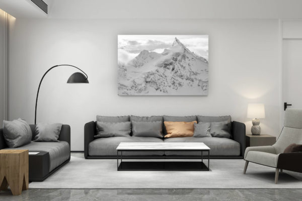 décoration salon contemporain suisse - cadeau amoureux de montagne suisse - Zinalrothorn - montagne suisse - Photo de paysage des montagnes suisses en noir et blanc