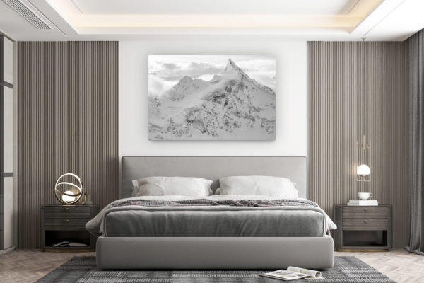 décoration murale chambre design - achat photo de montagne grand format - Zinalrothorn - montagne suisse - Photo de paysage des montagnes suisses en noir et blanc