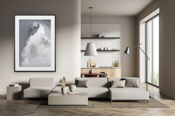 déco tendance salon moderne - photo montagne noir et blanc grand format - Zinalrothorn - Sommet des Alpes engadine dans la Vallée de Zermatt en noir et blanc