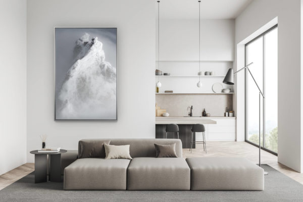 décoration salon suisse moderne - déco montagne photo grand format - Zinalrothorn - Sommet des Alpes engadine dans la Vallée de Zermatt en noir et blanc