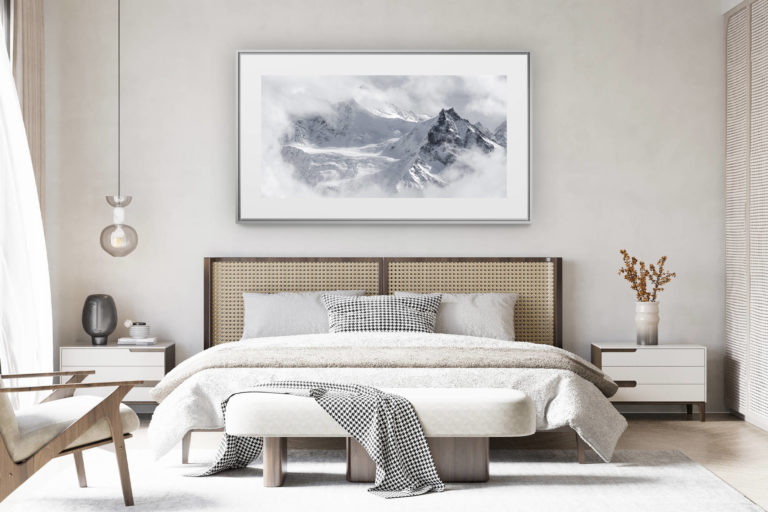 déco chambre chalet suisse rénové - photo panoramique montagne grand format - Val d'Anniviers - Image montagne suisse valais