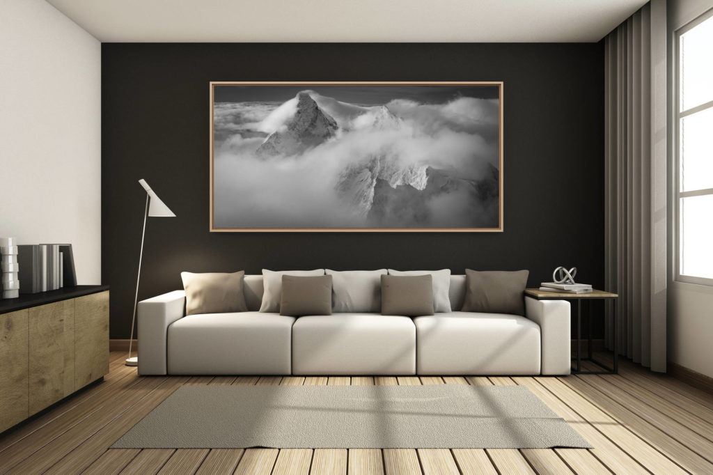 decoration living room mountain chalet - mountain photo large size - - panoramic image matterhorn - photo of snow in the mountains and summits of the Alps in the clouds
