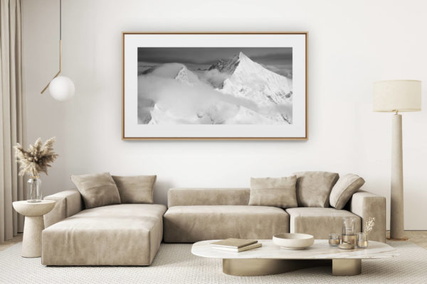 décoration salon clair rénové - photo montagne grand format - Panoramique Zinalrothorn - Photo montagne noir et blanc Weisshorn