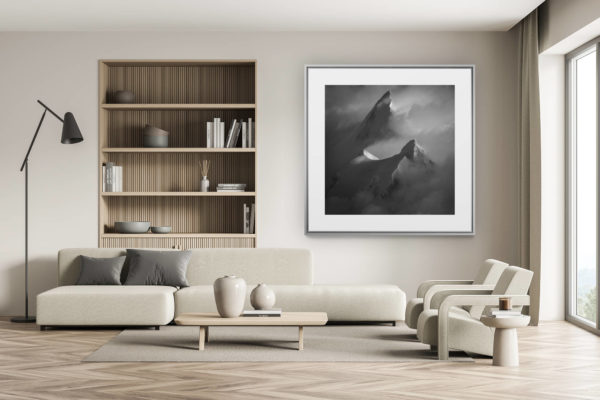 swiss chalet decoration - swiss chalet interior - large mountain picture -