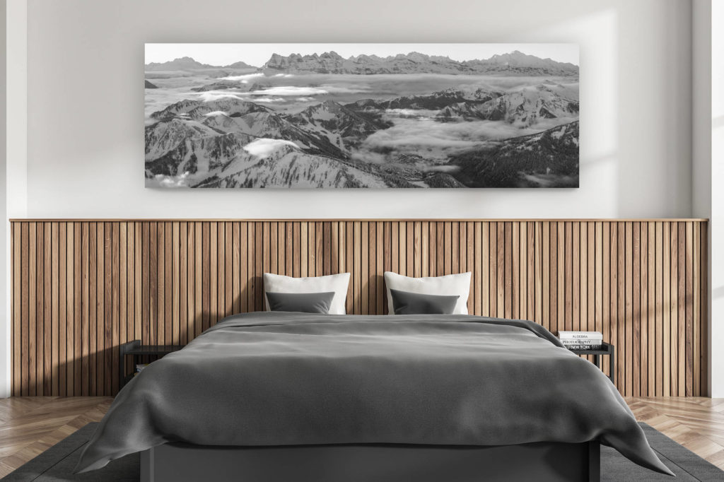 décoration murale chambre adulte moderne - intérieur chalet suisse - photo montagnes grand format alpes suisses - Panorama des Portes du Soleil - Photo grand format des dents du Midi et du Grand Combin