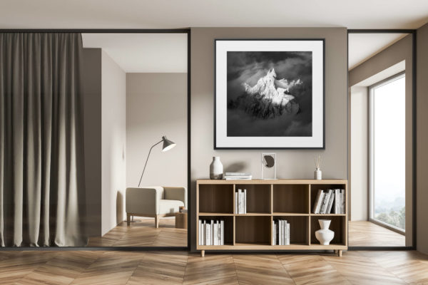 décoration chalet exclusif - tirage photo grand format - Photo montagne Chamonix noir et blanc - Photographie de l'Aiguille du Plan - Aiguille de Chamonix - Alpes