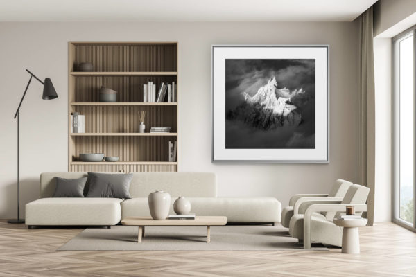 décoration chalet suisse - intérieur chalet suisse - photo montagne grand format - Photo montagne Chamonix noir et blanc - Photographie de l'Aiguille du Plan - Aiguille de Chamonix - Alpes