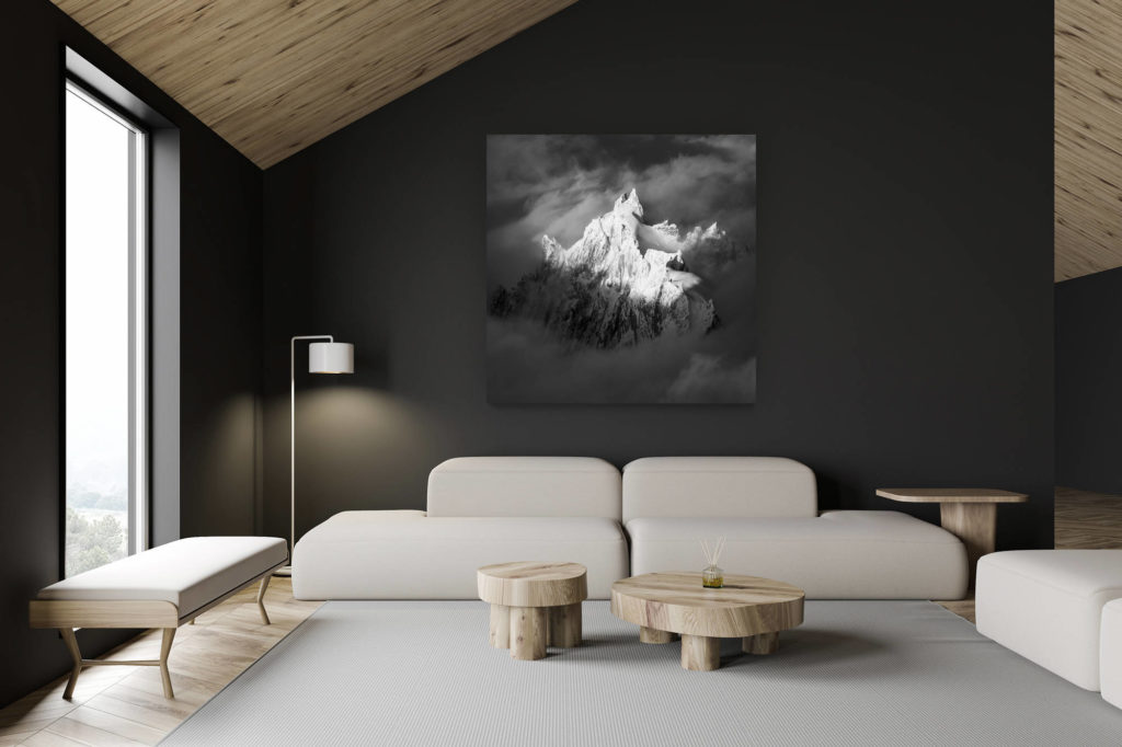 architecte intérieur rénovation chalet suisse - photo montagne grand format - Photo montagne Chamonix noir et blanc - Photographie de l'Aiguille du Plan - Aiguille de Chamonix - Alpes