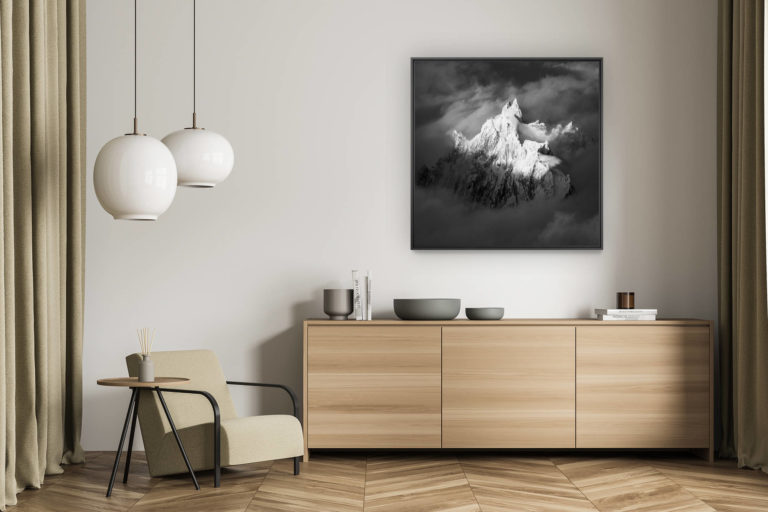 décoration murale salon - tableau photo montagne alpes suisses noir et blanc - Photo montagne Chamonix noir et blanc - Photographie de l'Aiguille du Plan - Aiguille de Chamonix - Alpes