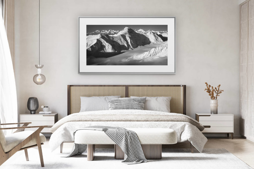 déco chambre chalet suisse rénové - photo panoramique montagne grand format -