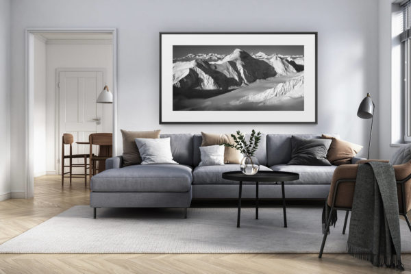 décoration intérieur salon rénové suisse - photo alpes panoramique grand format -